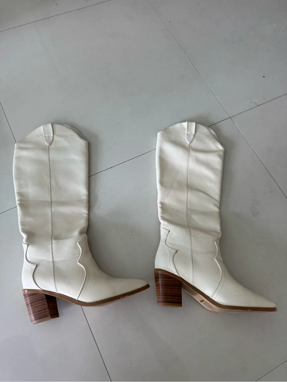 Billini White Over-the-Knee Western Boots with Stacked Heel